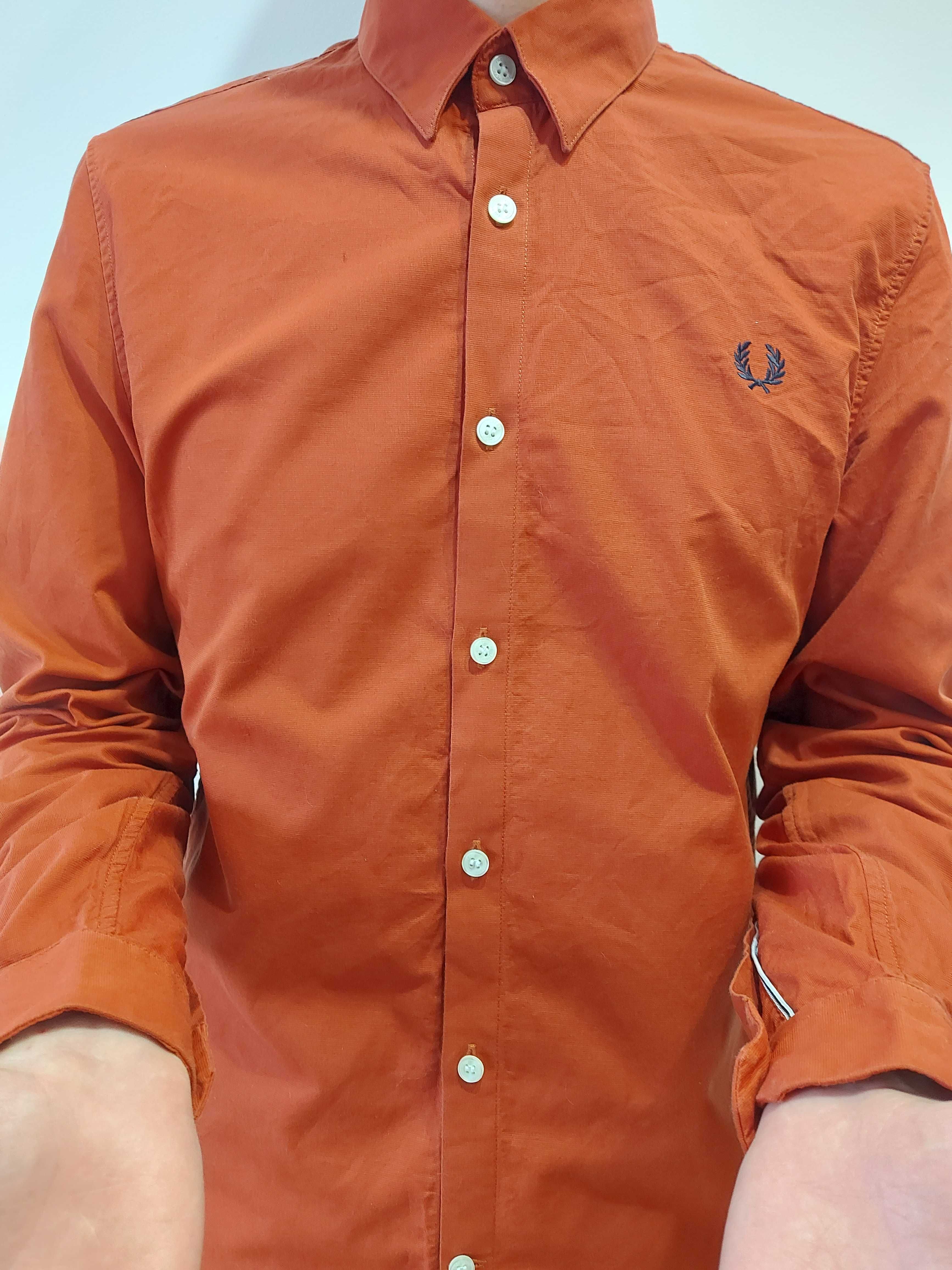 Fred Perry ceglasta męska koszula gładka długi rękaw rozmiar M