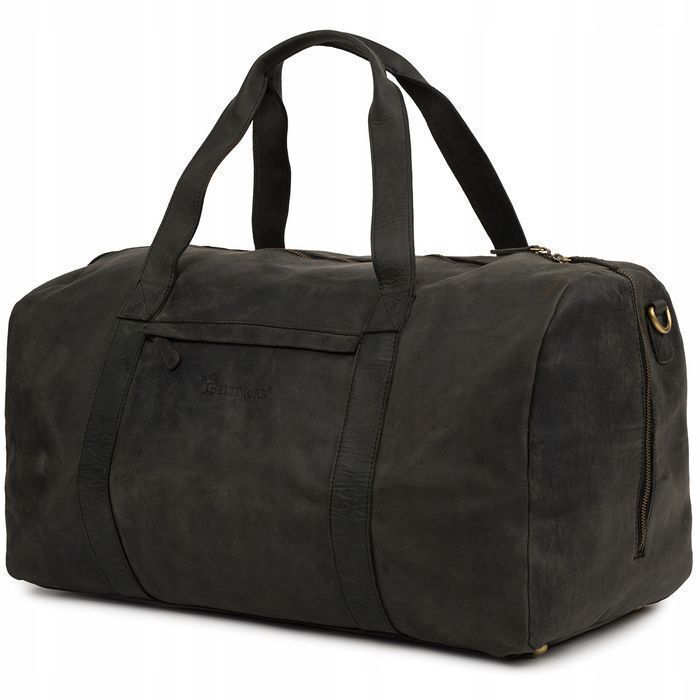 Torba podróżna skórzana weekendowa ekskluzywna skóra nubuk czarna