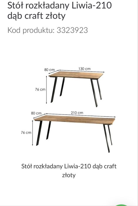 Stół 130 cm rozkładany do 210 cm Liwia-210 dąb złoty craft
