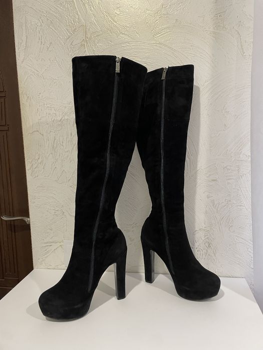 Чоботи ботфорти сапожки високі шкіряні зимові демісезон замш