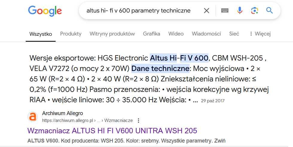 Wzmacniacz Altus Hi-Fi V 600. 2 x 65 W. Wersja eksportowa