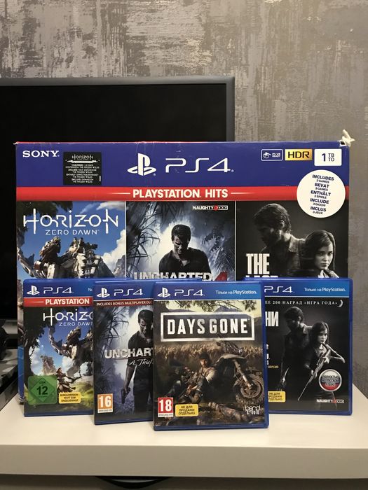 Продам PS 4 Slim 1 TB + 4 игры на дисках