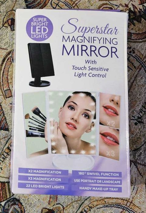 Косметическое складное увеличивающее зеркало с лед подсветкой