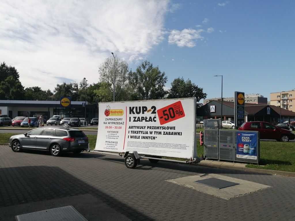 Przyczepa reklamowa, reklama mobilna Kraków Śląsk Warszawa