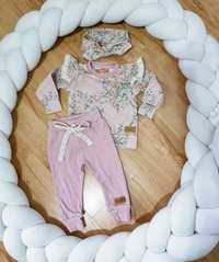 Komplet zestaw bluza kwiaty spodnie opaska 80-86