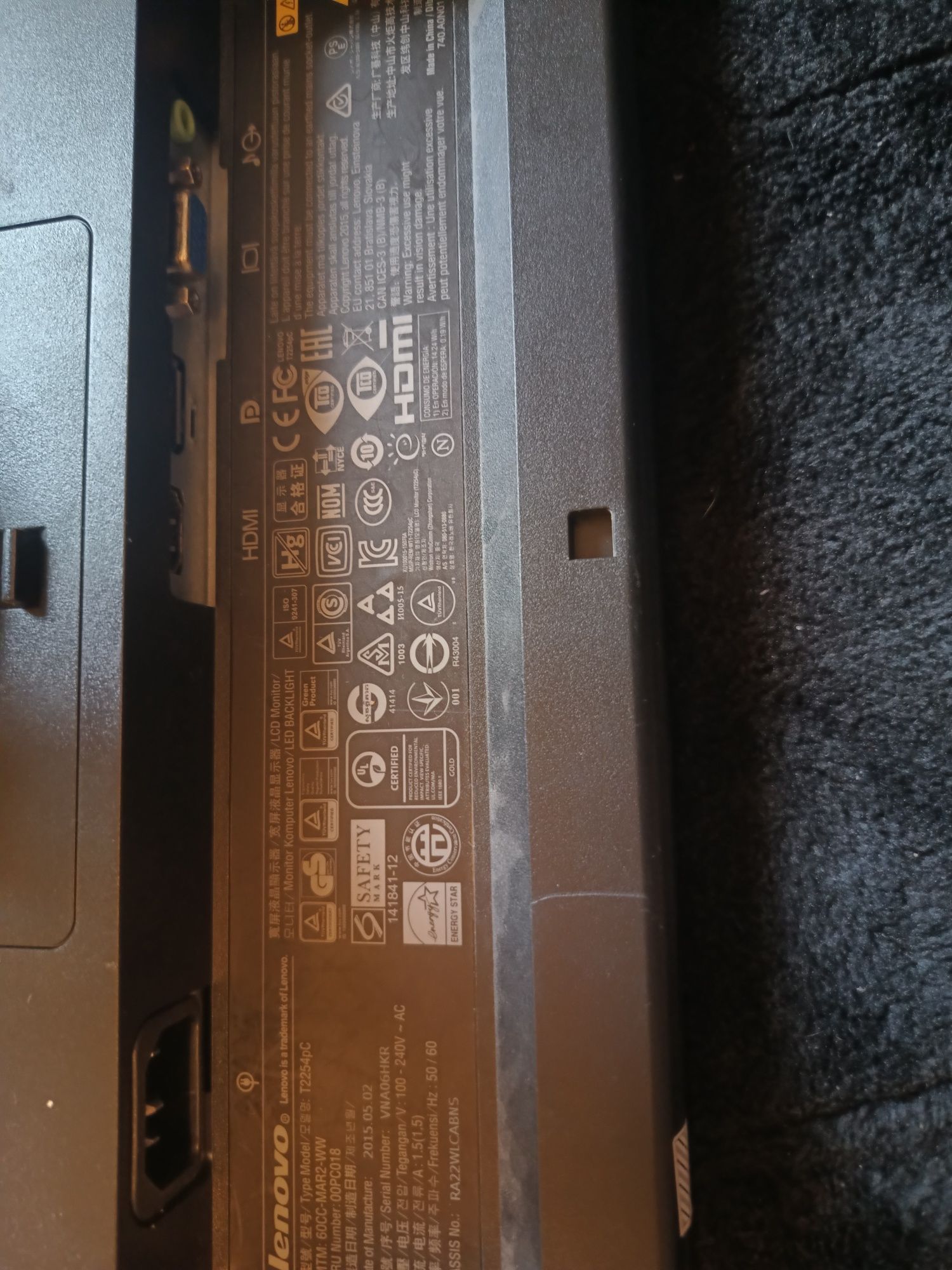 Monitor Lenovo t2254pc