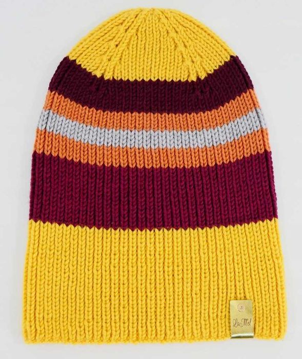 LaMel Czapka w paski unisex zimowa handmade 100%Merino obw.55 - 60cm