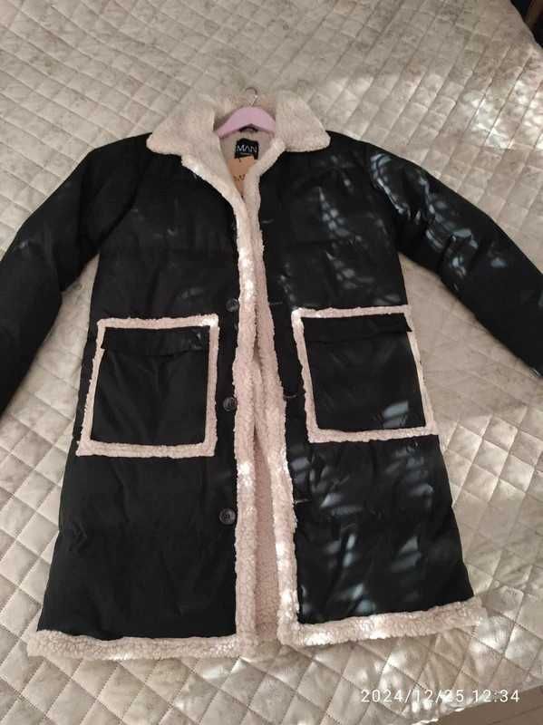 Kurtka płaszczyk baranek pikowany Boohoo Man M- L oversize czarny