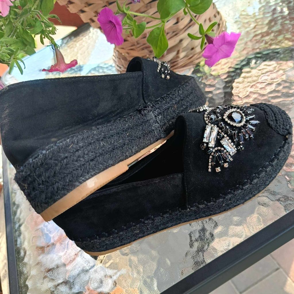Espadryle zamszowe Boho czarne 39  mokasyny