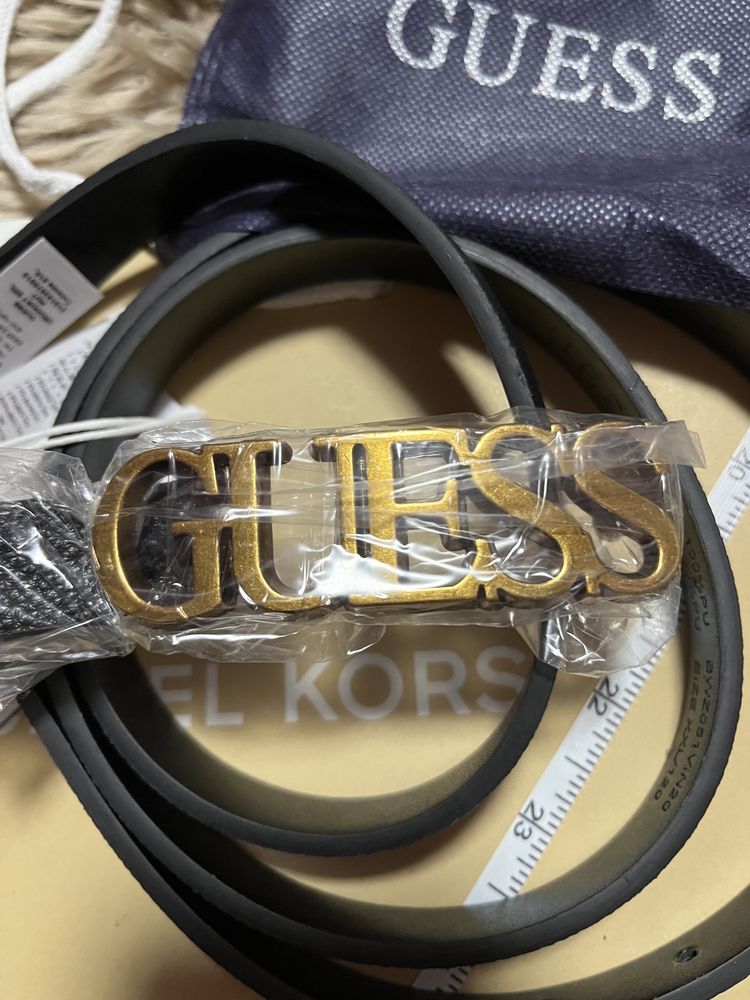 Guess pasek destiny adjustable belt czarny XXL złota klamra