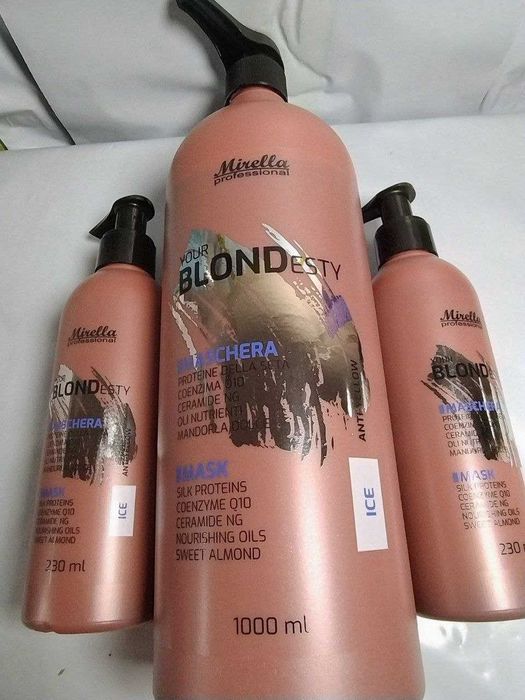 синяя 230 мл ICE  ледяной блонд маска для волос Mirella blond esty