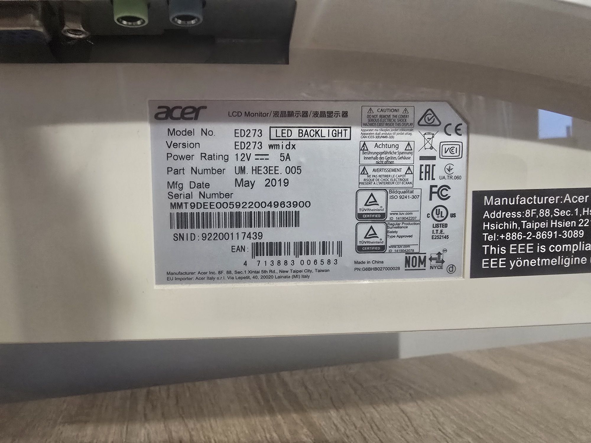 Monitor Acer ED273wmidx
Z