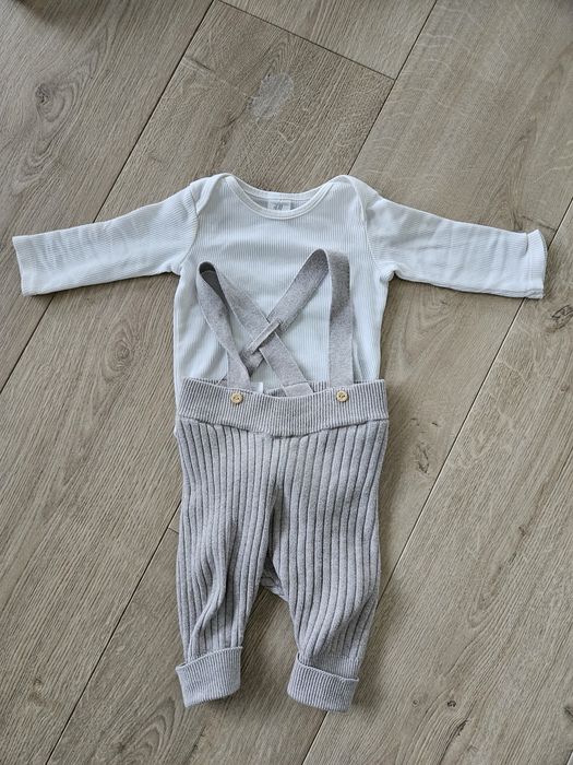 Dzianinowy bawełniany komplet hm spodenki na szelkach body