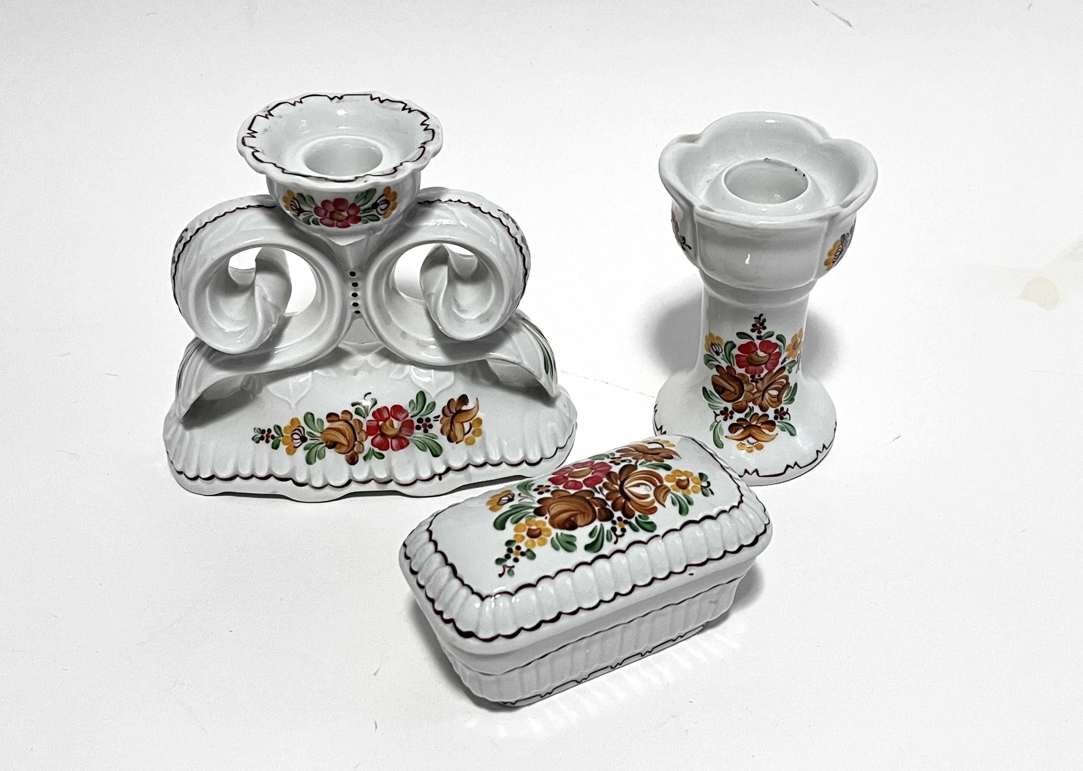 2x świecznik i puzderko  Porcelana Włocławek A. Piwowar MTP 82'