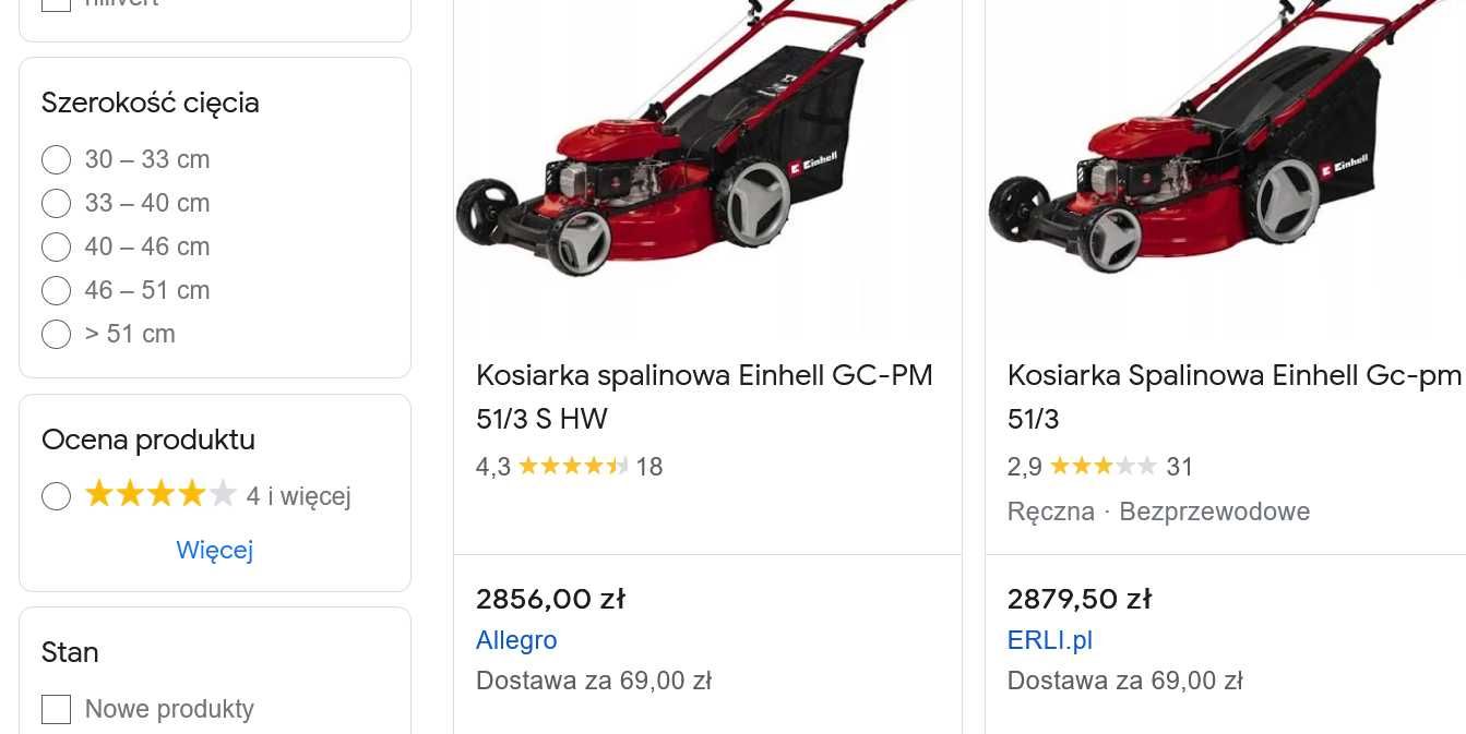 Kosiarka SPALINOWA einhell GC-PM51/3 NAPĘD Elektr.-START 1800 m²