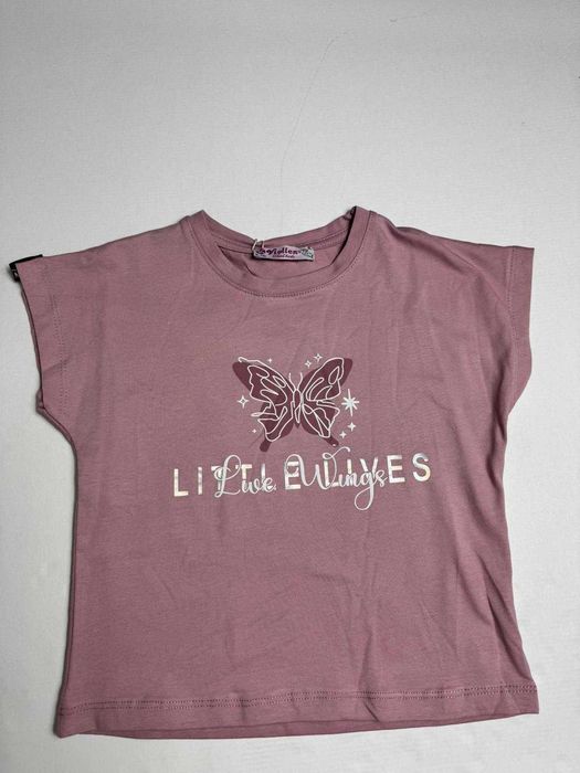 Bluzeczka na krótki rękawek dla dziewczynki  różowa motylek 110/116