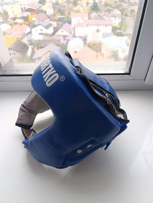 Шолом турнірний з печаткою ФБУ шкіра SportKo (1717-bl, синій