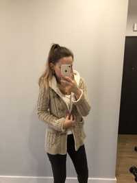 Sweter swetr Zara Knit beżowy S 36 kardigan wełna sweterek zimowy