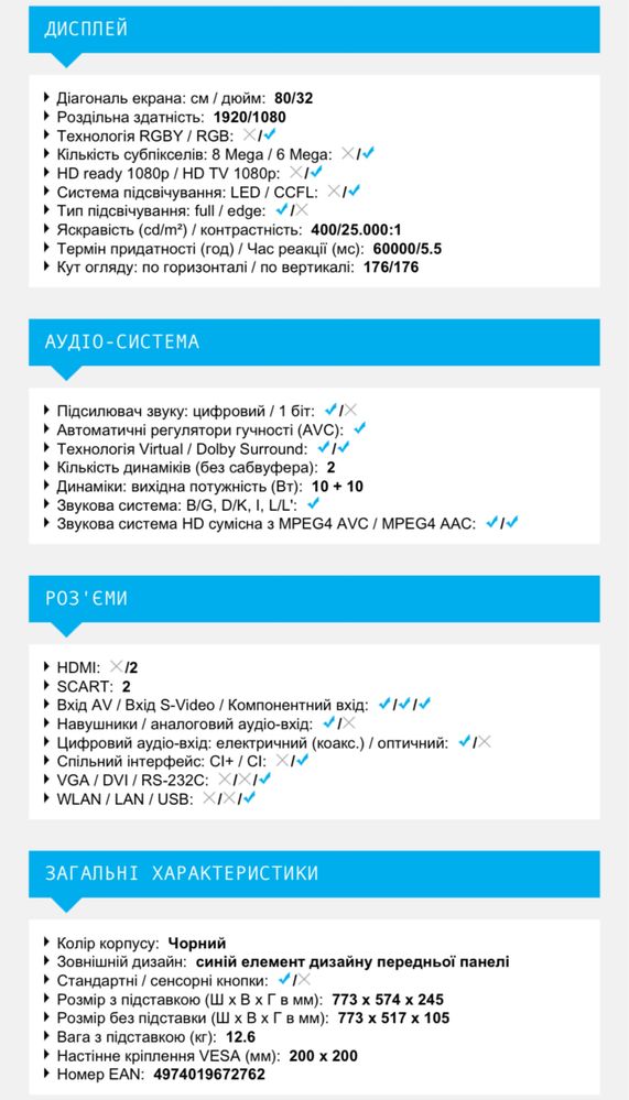 Телевизор SHARP LC32FH500E