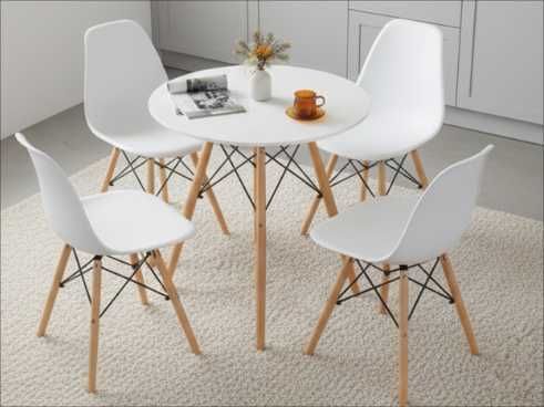 NOWY Biały Okrągły Stół 60 cm z Krzesłami Do Jadalni Kuchni Salonu FV