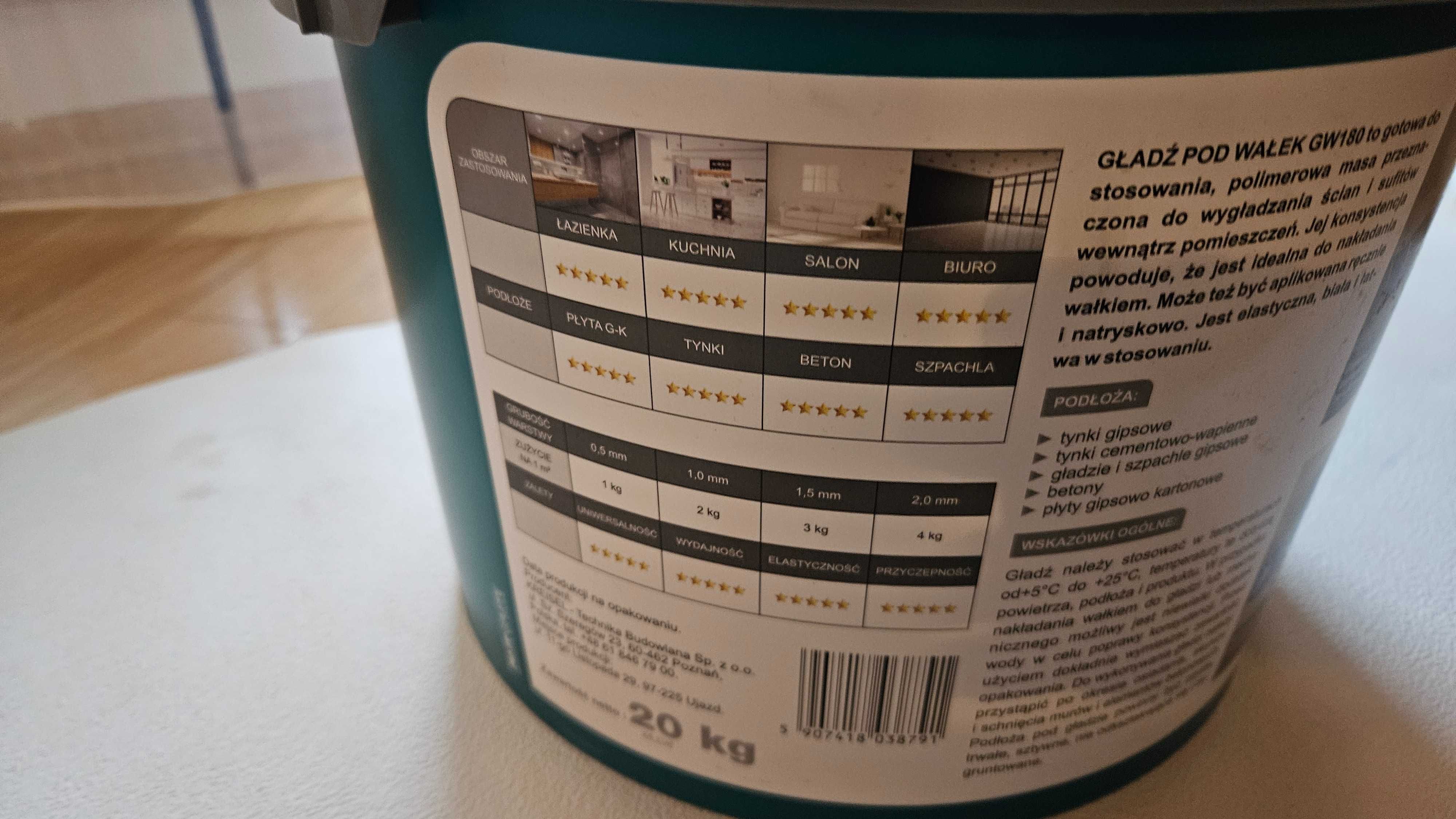 Gładź pod wałek Kreisel 20 kg + Mapei M grunt 5 l