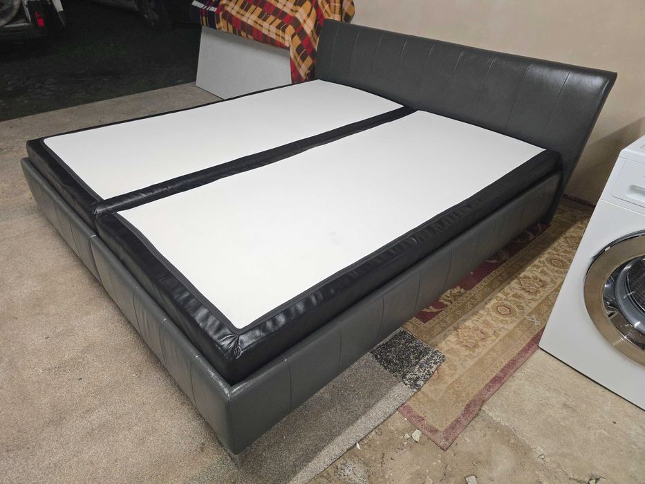 Skórzane łóżko sypialniane kontynentalne z pojemnikami, 180 x 200