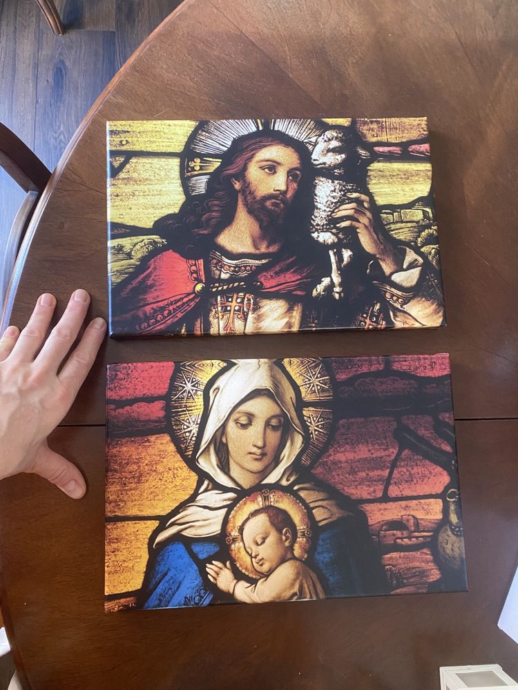 2x nowy Obraz Jezus Pasterz i Maryja - nadruk na blejtramie na ramce