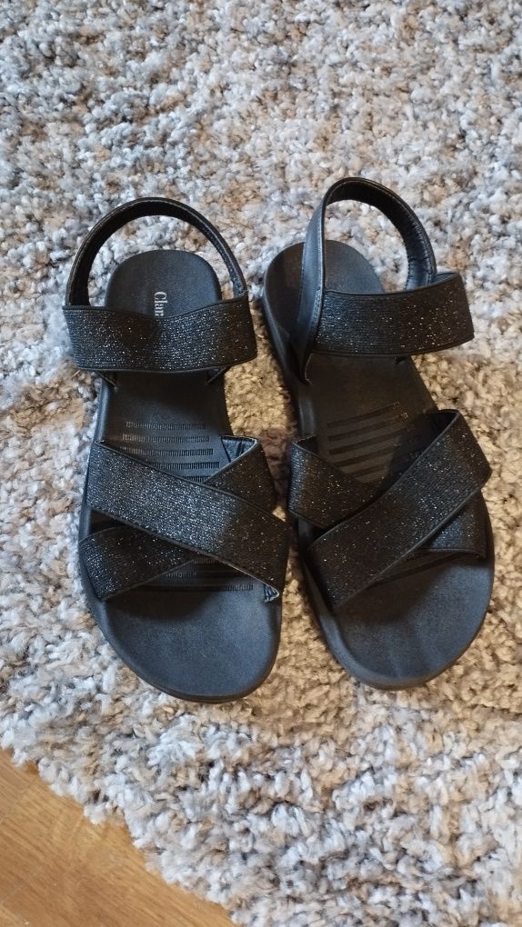 Czarne sandały sandałki 24,5 cm płaskie plaski niski obcas