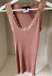S’nob Cappuccino Top bluzka prążkowana z koronką jedwab silk S M 36 38