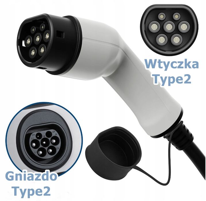 Gruby Solidny Przewód Kabel Ładowania EV Type2 5m 32A 22kW 5x6mm2