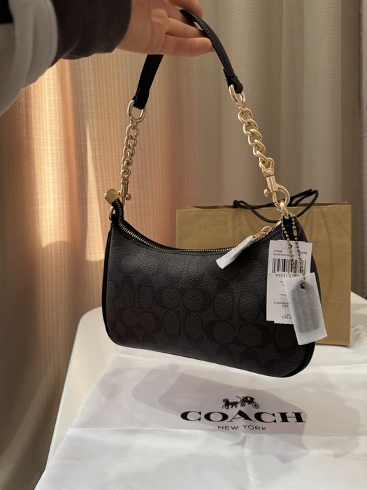 Сумочка Coach Teri коричнева шкіряна чорна сумка на ланцюжку коуч коач
