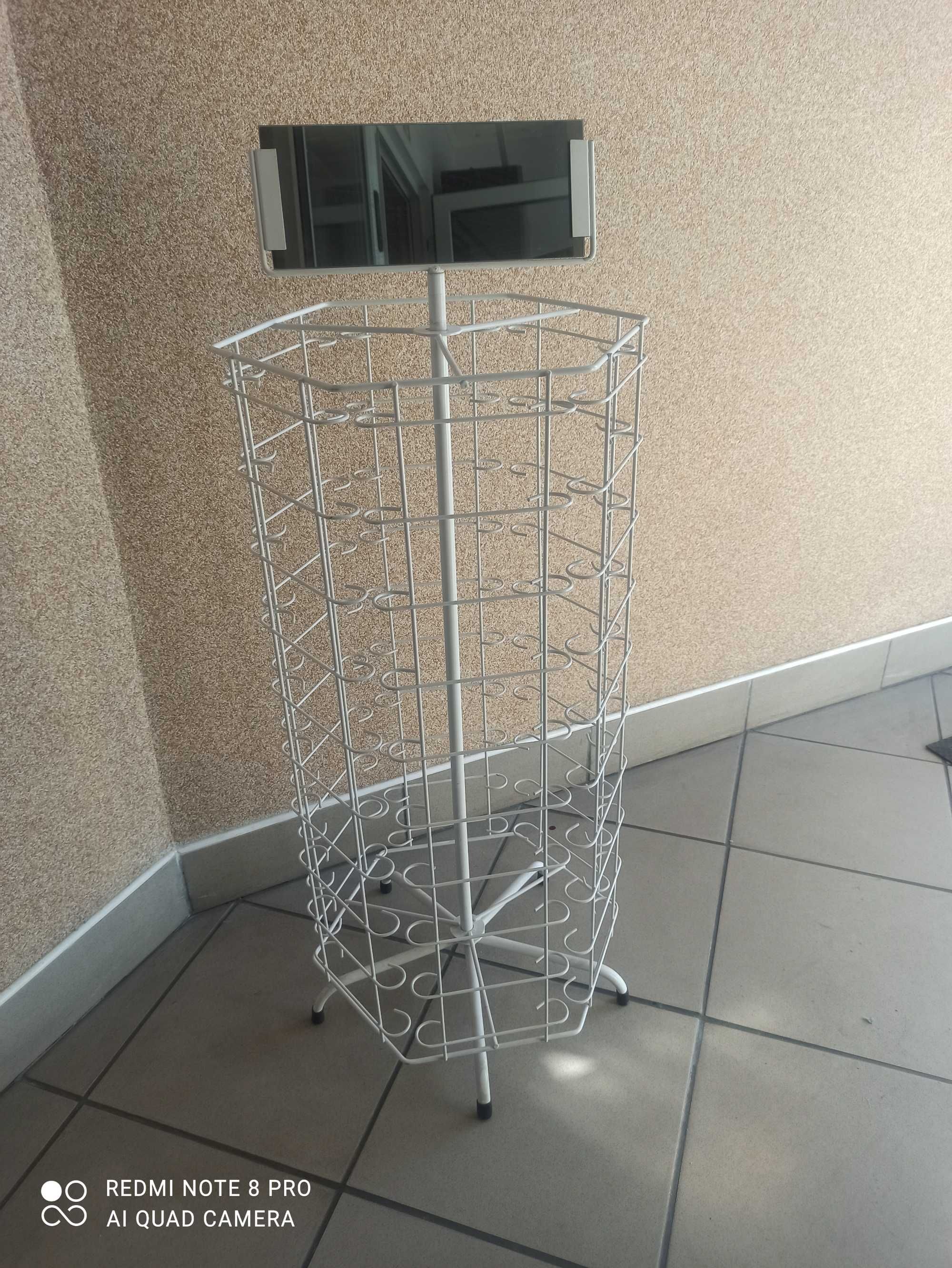 Stojak na okulary obrotowy 60 par biały z lustrem na ladę
