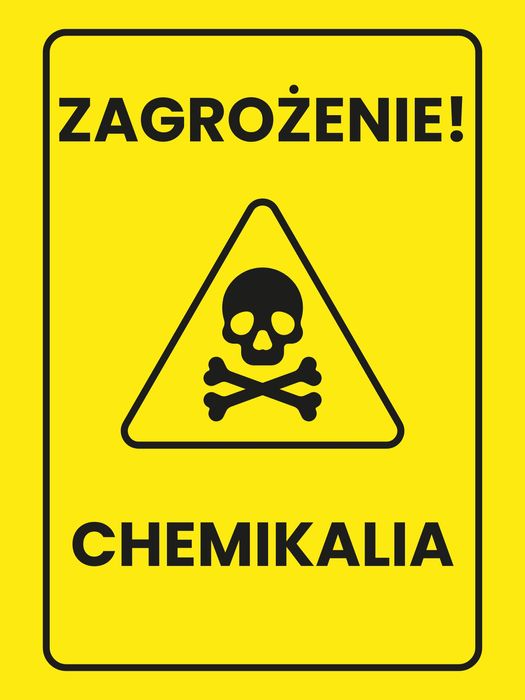 plakat metalowy informacyjny informacja zagrożenie! chemikalia 30x40