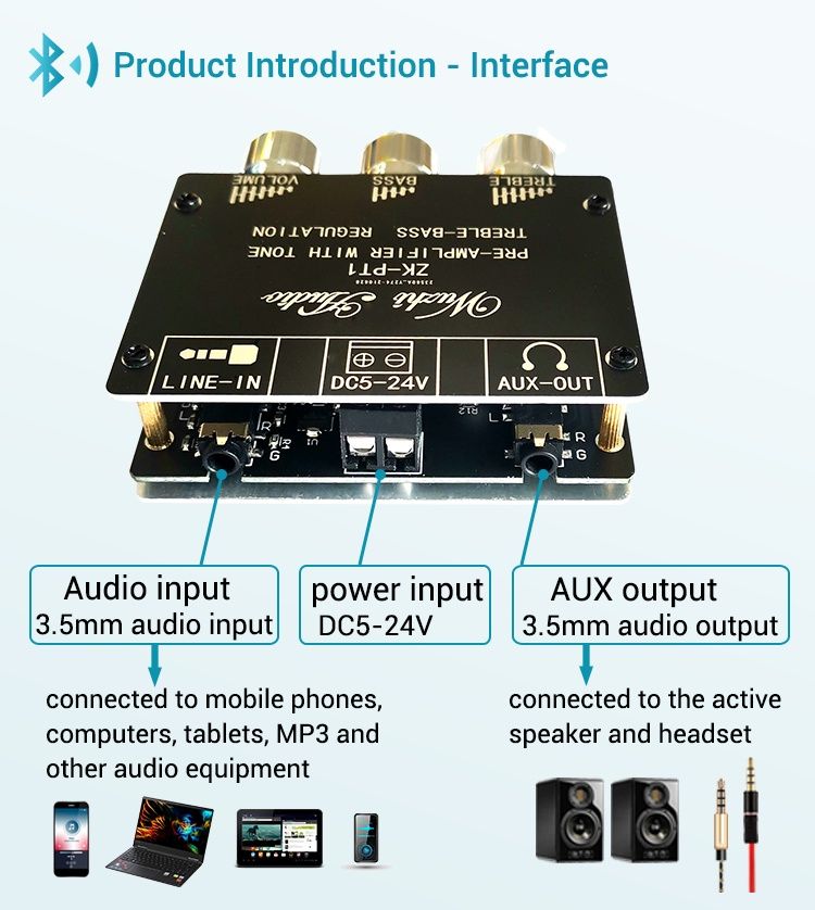 ZK-PT1 предварительный Bluetooth 5.0 аудио усилитель, NE5532