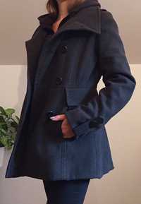 Szary dwurzędowy krótki płaszcz z podszewką