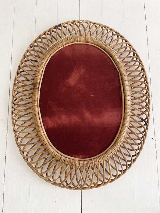 Lustro Franco albini mirror italy 60s owal red aksamit