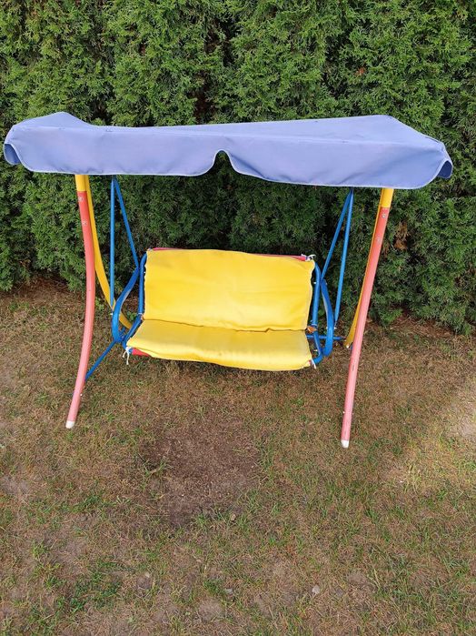 huśtawka ogrodowa dziecięca 2 osobowa stojąca metalowa bujana