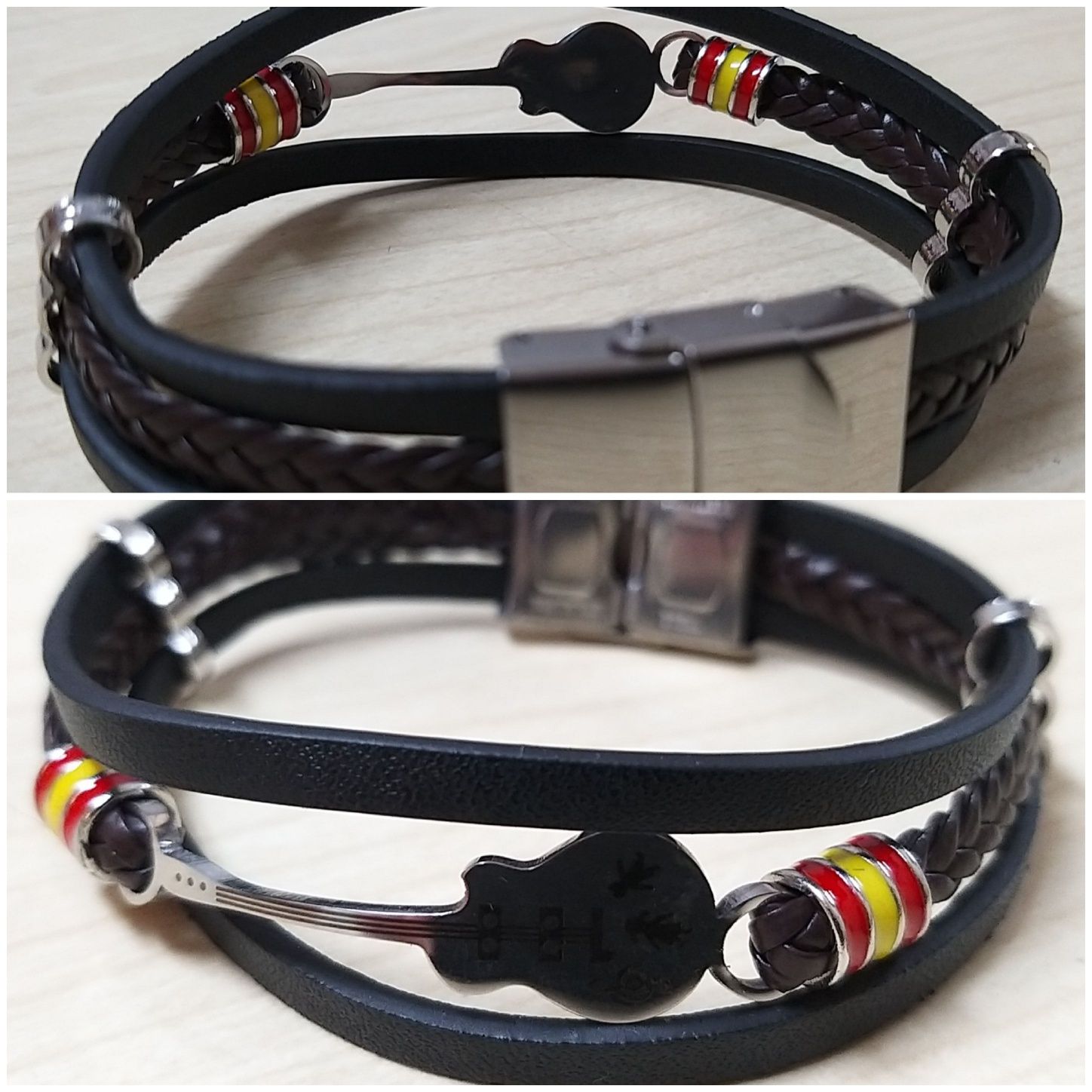 Pulseira em cabedal com guitarra.
