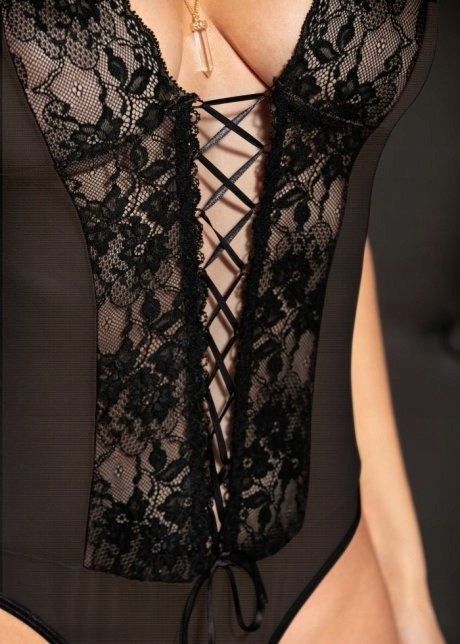 Venus body ze stringami ouvert ze sznurowaniem czarne ^36/38