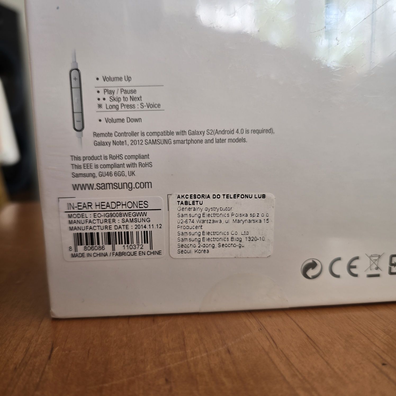 Słuchawki douszne Samsung Level In EO-IG900BW Białe NOWE Zapieczętowan