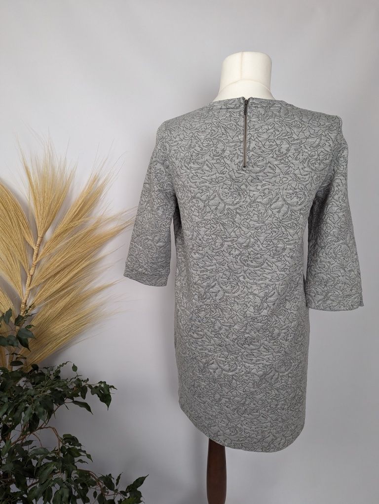 Szara pikowana ciepła tunika lub sukienka z wzorem tłoczonym xl 42