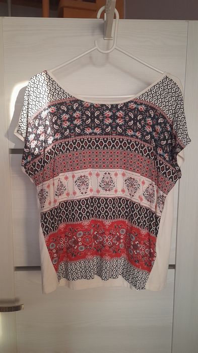 40 42 L XL Reserved orientalna wzorzysta bluzka nietoperz krótki rękaw