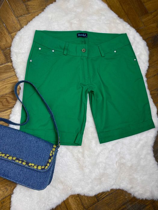 Szorty damskie zielone bawełna z niskim stanem 42 XL vintage na lato