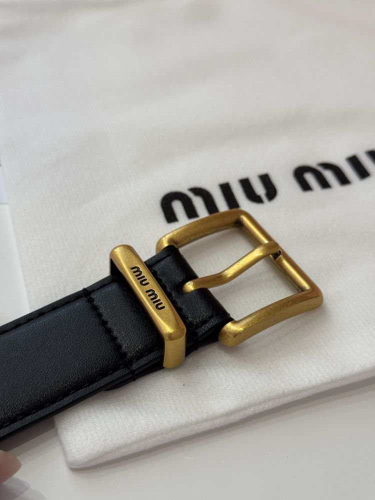 Ремінь Miu Miu шкіряний чорний 110 міу міу пасок ремень миу миу
