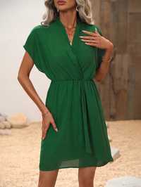 Sukienka Kopertowa Z Elastyczną Talią Mini Zielona Casual Shein L 40