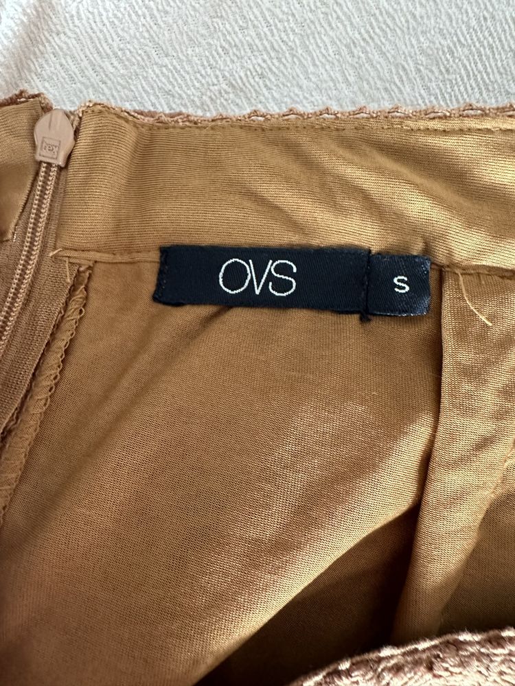 OVS brązowa haftowana spódnica kwiaty XS/S