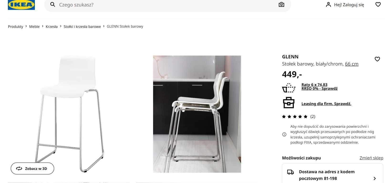 Stołek barowy Ikea Glenn, biały hoker, krzesło barowe 2 sztuki