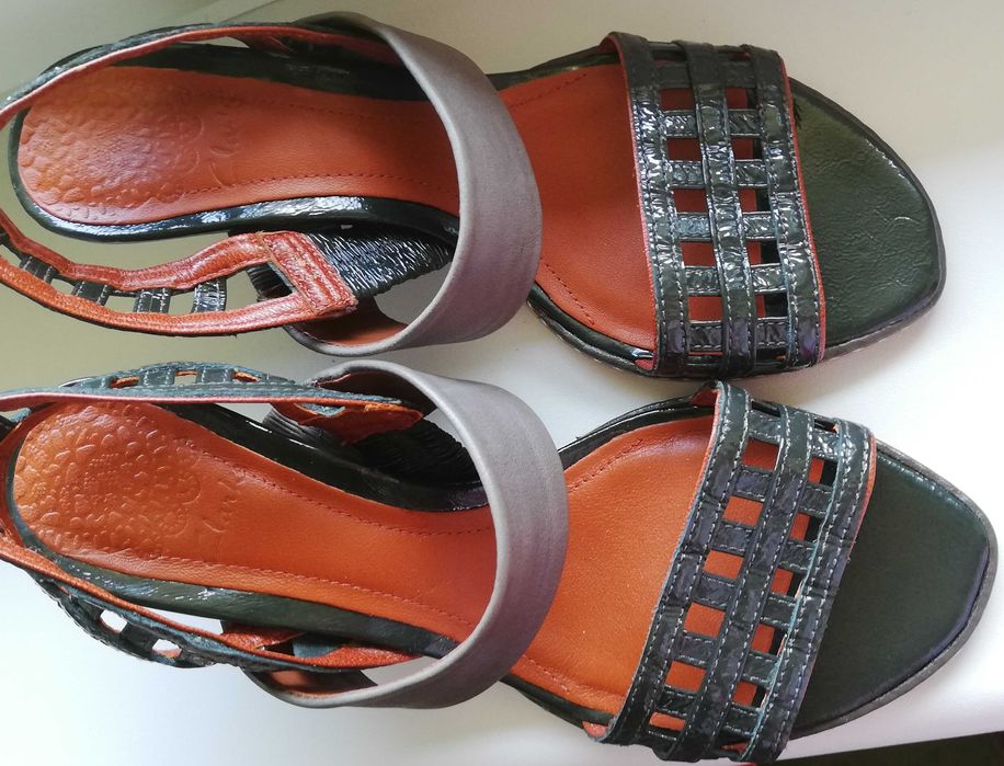 nowe skórzane sandały damskie na klocku 35 / 35,5 skóra naturalna