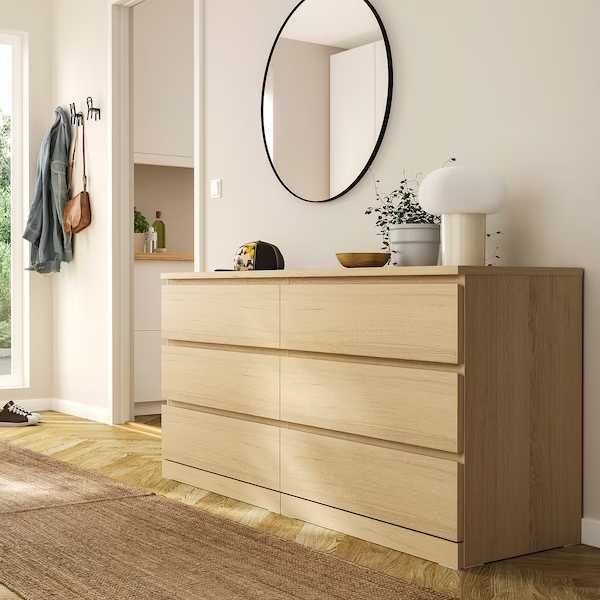 Kredens ikea MALM Komoda 6 szuflad okleina dębowa 160x78 Nowa w karton