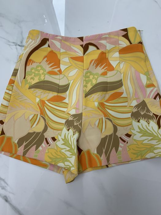 Spodenki szorty z wysokim stanem wzor kwiatowy graficzny na lato 34 36